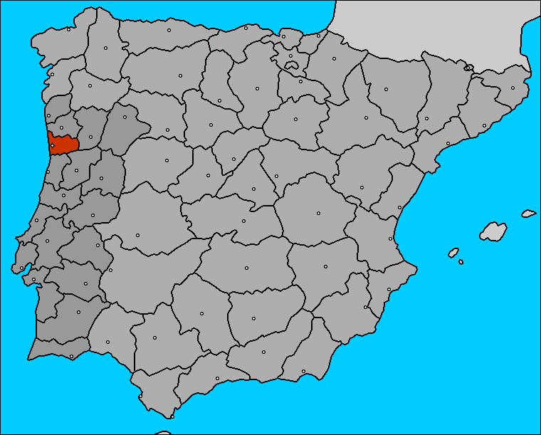 El distrito de Oporto, en el mapa de la Península Ibérica