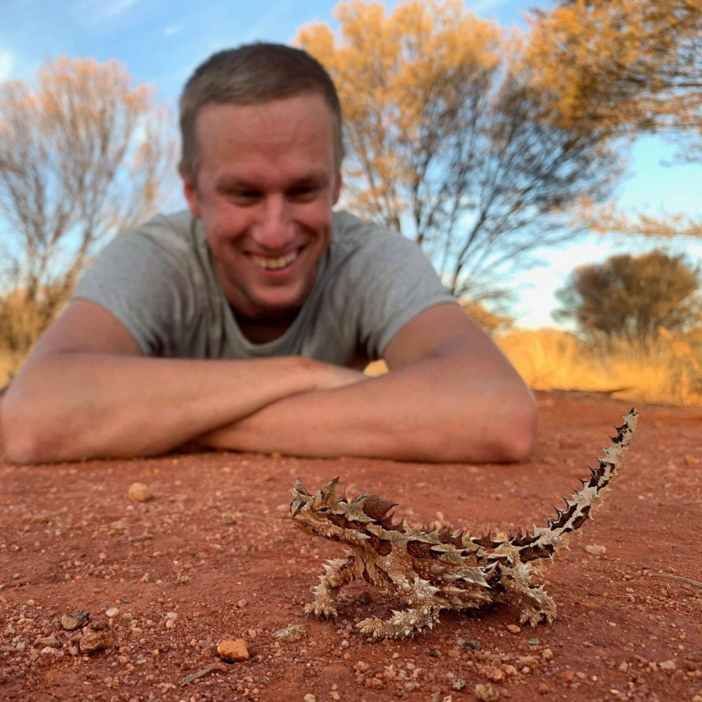 Jeoen, with a Thorny Devil (Moloch horridus). South Australia 2019